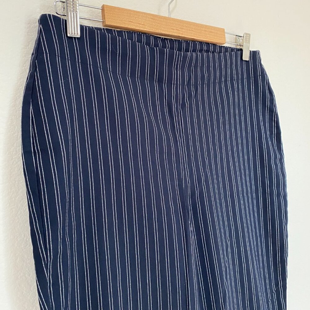 Chico's Blue White Striped Pants Stretch Skinny Ankle Pant Button Leg - Picture 3 of 8
